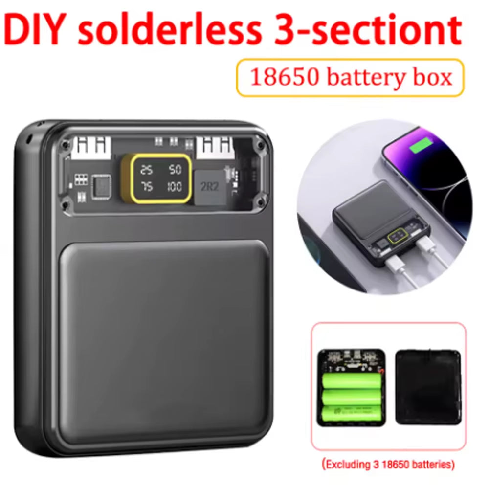 DIY 3*18650 Power Bank Case Battery Charge Storage Box Shell Micro USB Type C with Flashlight for Charging Mobile Phones