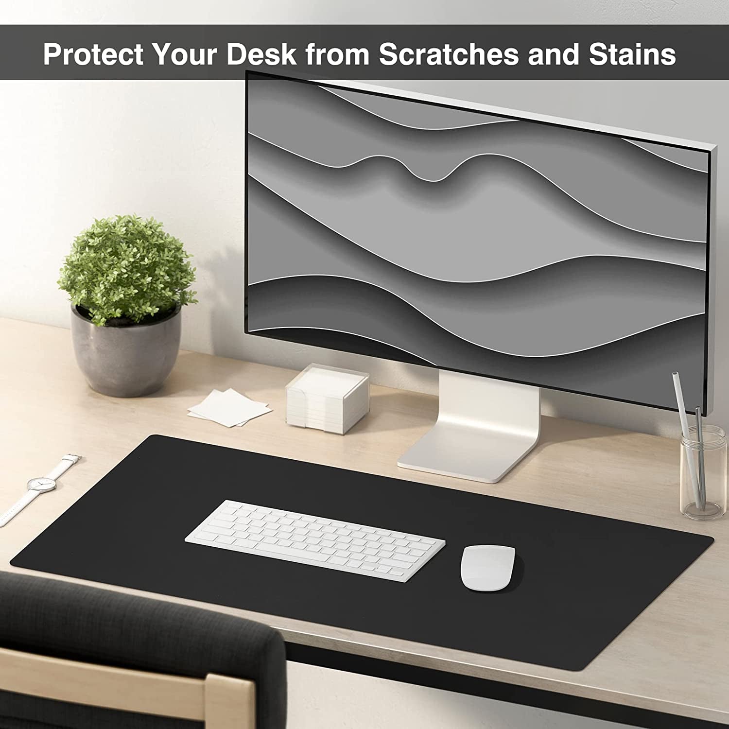 Dual Sided Desk Pad, Large Desk Mat, Waterproof Desk Blotter Protector Mouse Pad, Leather Desk Pad Large for Keyboard and Mouse (36" X 17", Black)